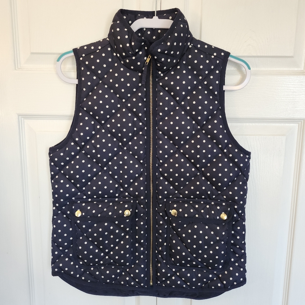 J. Crew Navy Polka Dot Excursion Down Zip Puffer Vest F' 2016 Womens Size S EUC